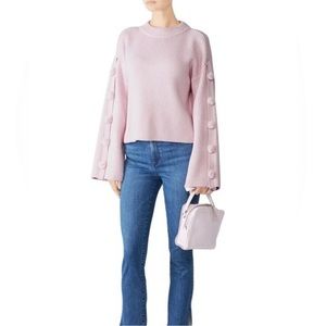 Milly Lavender Sweater pom pom bell sleeve wool blend knit size small